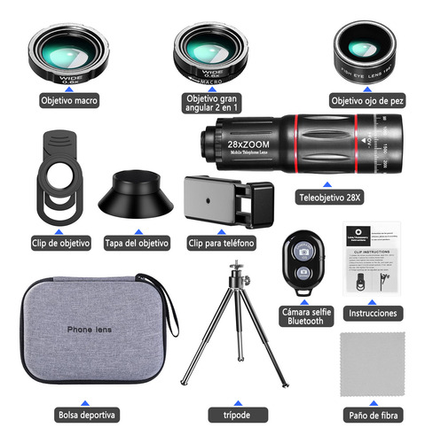 Kit Lentes Para Celular Hd Telescopio 22x Zoom + Macro 25x