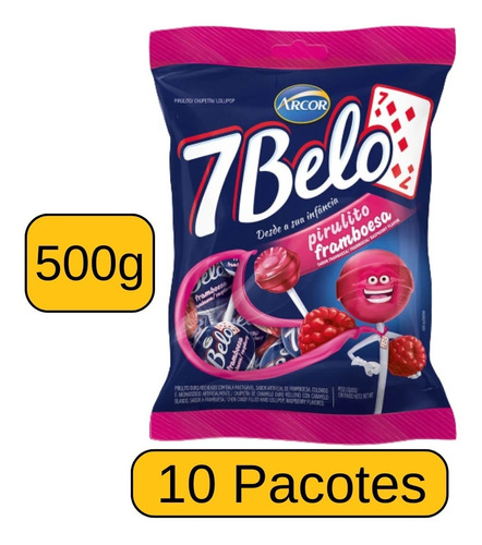Pirulito 7 Belo Kit  10 Sacos Pacotes De 500g Framboesa Atac