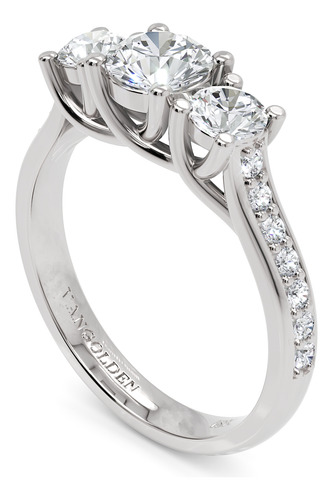 Anel De Noivado 3 Pedras Em Ouro 18k 1,1 Ct Com Moissanites