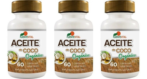 Aceite Coco Organico Fv 180 Caps 3 Frascos. Pelo Piel Uñas 