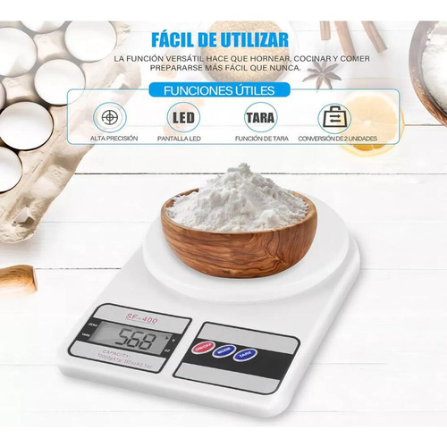 Rii Báscula De Cocina Digital De 1 G A 10 Kg, Color Blanco