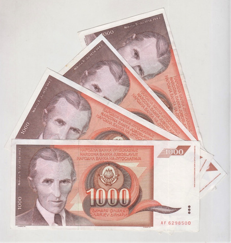 Billete Yugoslavia 1000 Dinaras 1990 Nikola Tesla (c85)