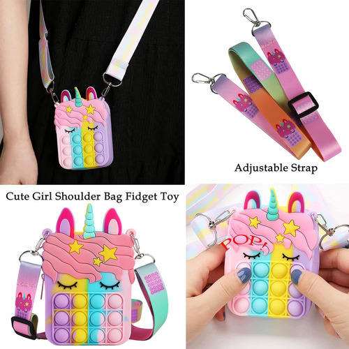 Fidget Purse, Pop Fidget Push It Bubble Popper Unicorn Bag C