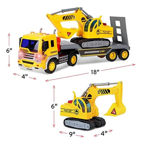 Camión De Remolque Con Excavadora De Juguete Toythrill