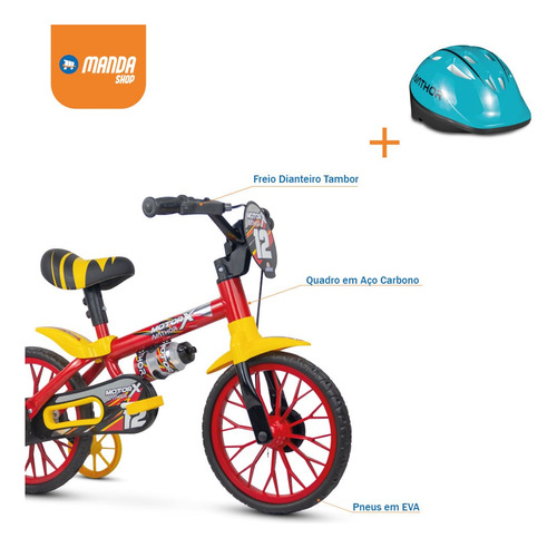 Bike Infantil Aro 12 Menino Nathor Motor X Com Capacete