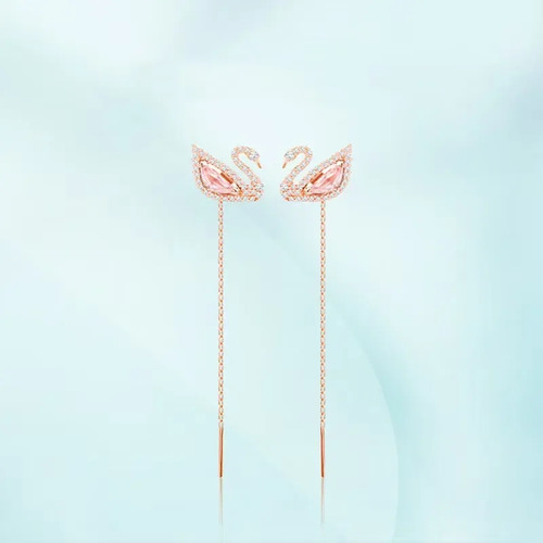 Pendientes Modernos Con Borlas De Cisne Rosa Rojo Estilo Ins