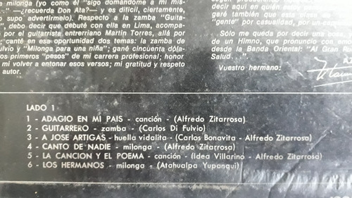 Alfredo Zitarrosa En La Argentina. Vinilo Promo (Usado)