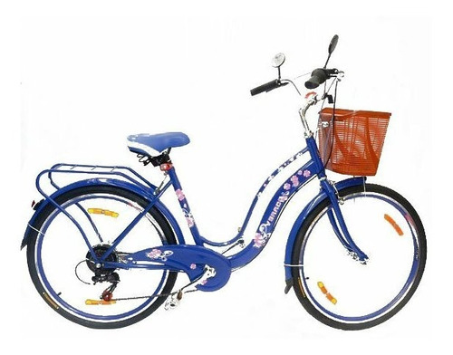 Bicicleta femenina Verado Lady Flor R26 7v cambios Shimano revoshift color azul con pie de apoyo