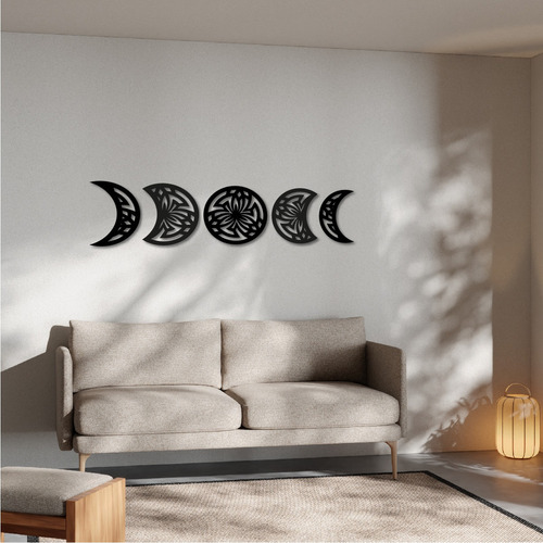 Cuadro Madera Calado Mdf Fase Luna Moderno Living Decorativo Color Negro