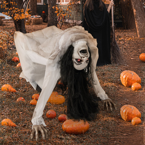 Decoración De Halloween De Mujer Rastrera Ojos Led Y Sonido