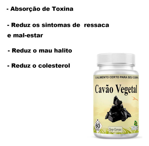 Carvão Vegetal Ativado 360 Capsulas 500mg Topervas Sabor Sem Sabor
