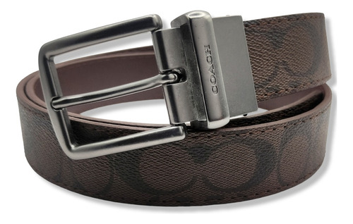 Cinturon Coach Doble Vista Reversible Hombre Mujer Unisex Color Chocolate Diseño De La Tela Hebilla Clasica Talla Xg (130cm)