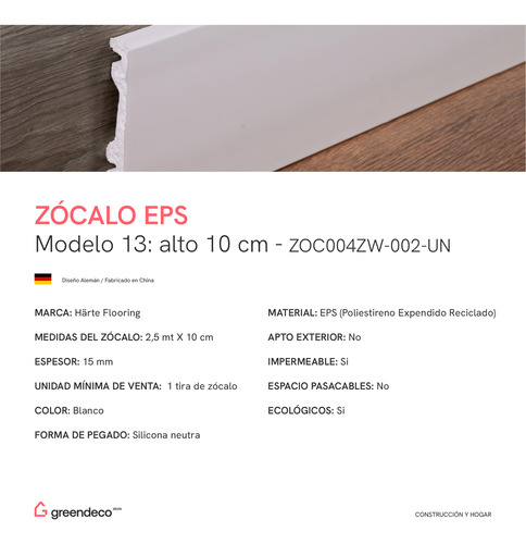 Zocalo Antihumedad Pvc Eps Piso Vinilico 10cm Blanco
