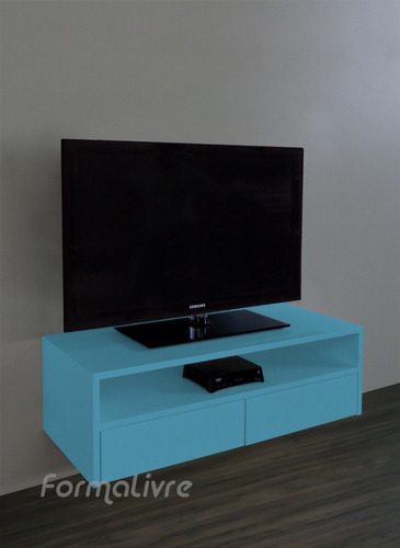 Rack Tv Suspenso Bancada Nicho Sala - Azul Laqueado Cor Azul-celeste