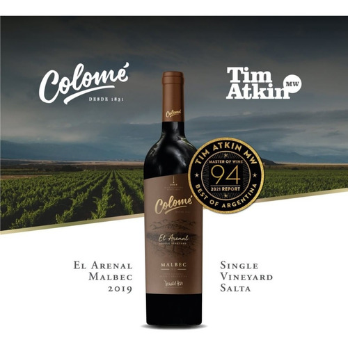 Imagen 4 de 10 de Vino Colomé Single Vineyard El Arenal Malbec X 6 X 750ml.