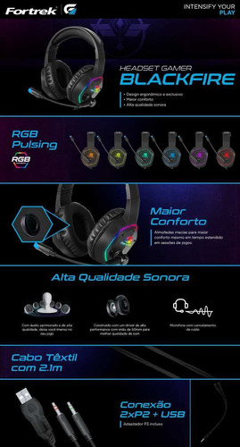 Headset Gamer Led Rgb Blackfire Ps4 Xbox One Celular Fortrek