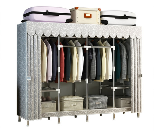 Closet Grande Ropero Armable Portátil Organizador Ropa 245cm Color Plateado