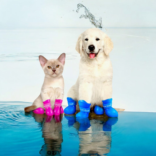 2 Set Botitas Impermeables Para Perro Mascota Lluvia Paseo