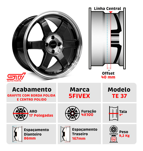 Jogo Roda Te37 Aro 17x9 4x100 Et40 Grafite 5fivex