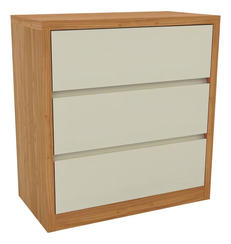Cômoda 90cm C/ 3 Gavetas Dalla Costa 100% Mdf Cor Off White com Freijó