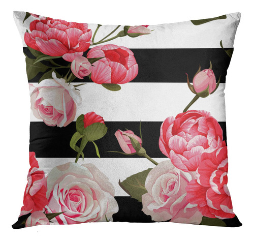 Funda Almohada Decorativa Diseño Peonia Rosa Color Blanco