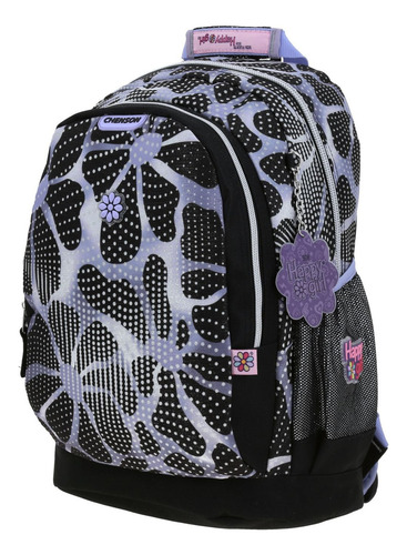 Mochila Happy Girl Quiz Primaria Backpack Hg70568-3 Color Negro Diseño De La Tela Flores
