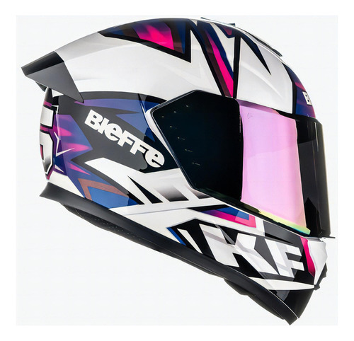 Capacete Moto Bieffe B12 Kf Com Viseira Colorida Extra Cor Branco Perolado Com Roxo Tamanho Do Capacete 56