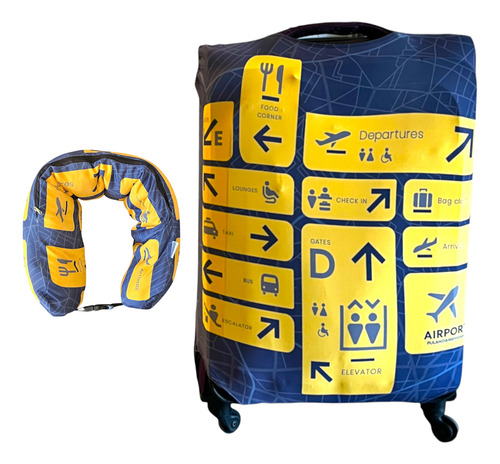 Kit Funda Cubre Valija Grande + Cuello Guarda Ropa Almohada Señalética