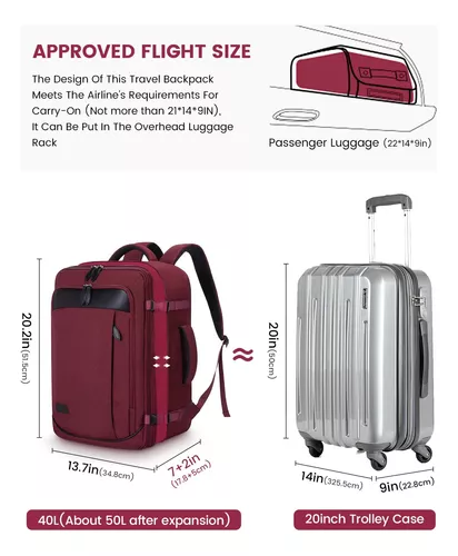 Mochila de mano, mochila de viaje extra grande aprobada por vuelo de 40l  para hombres y mujeres, mochilas de maleta grandes expandibles con 4 cubos  de embalaje, agua