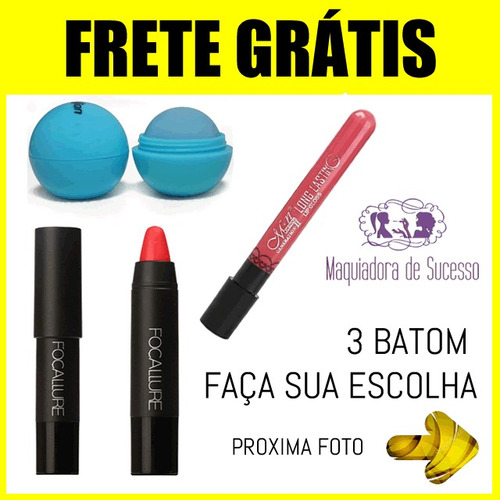 3 Batom Matte Longa Duração Kit Com Frete Grátis