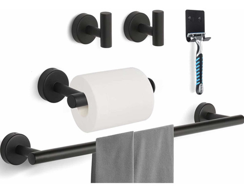 Imagen 3 de 4 de Kit Accesorios De Baño Acero Inoxidable Negro Mate