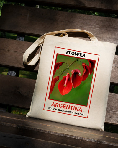 Tote Bag Lienzo - Estampado De Flor De Ceibo 40x35cm Beige Flor De Ceibo