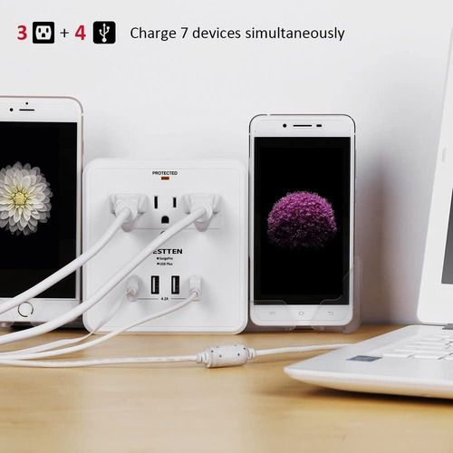 Protector De Voltaje Bessten 3 Tomas 4usb Supresor De Pico
