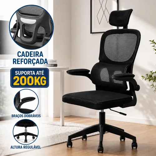 Cadeira De Escritorio Ergonomica Cadeira Dg Giratoria Com Apoio Lombar E Bracos Dobraveis Espuma Viva