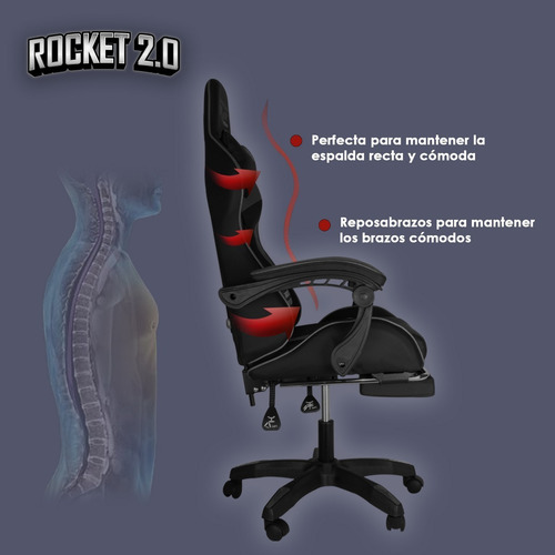 Imagen 4 de 6 de Silla Gamer Reclinable Ergonomica Ajustable Reposa Pies