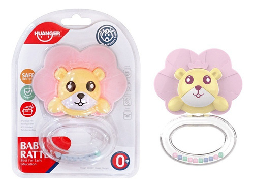 Sonajero Mordillo Animal Leon Mordedor Silicona Bebes Color Amarillo Diseño León