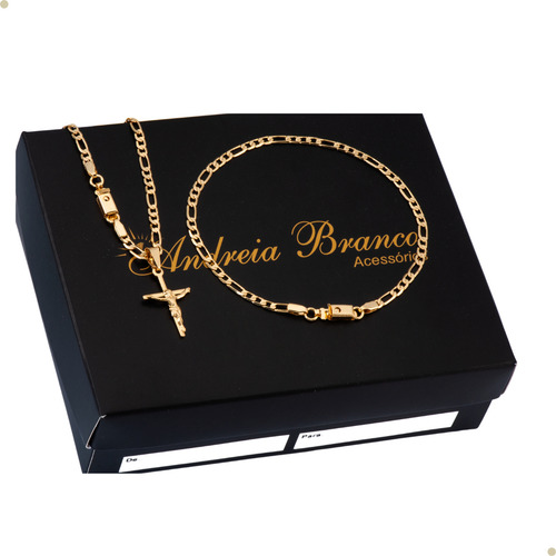 Kit Corrente Pingente E Pulseira Masculina Banhada Ouro 18k Cor Dourado