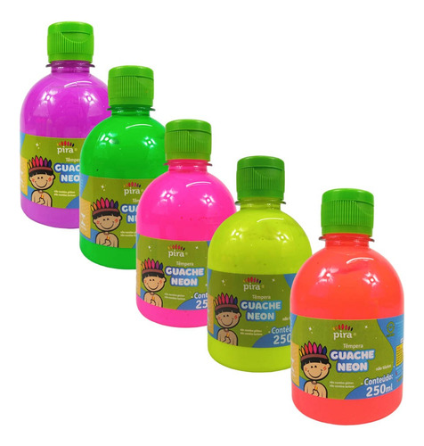 3x Tinta Tempera Guache Neon 250 Ml Pira