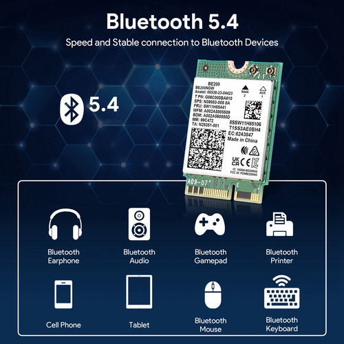 Placa De Rede Be200 Wifi7 Adaptador Wifi De 8000mbps 5.4 Tri