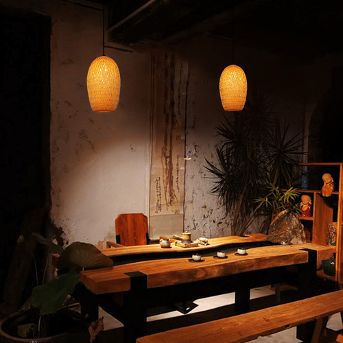 Luminária Led Teto Pendente Lustre Quarto Sala Mesa Cozinha 127/220V Spot Embutir Rústico Bambu 4x4sc