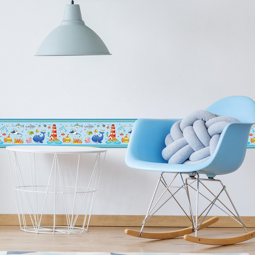 Imagem 2 de 3 de Faixa Decorativa De Parede Infantil Fundo Do Mar 10cmx20m