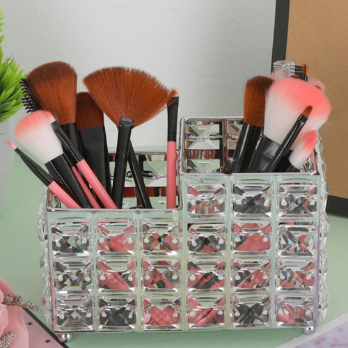 Crystal Makeup Brush Holder Ceja Lápiz Pen Plata B Plata B