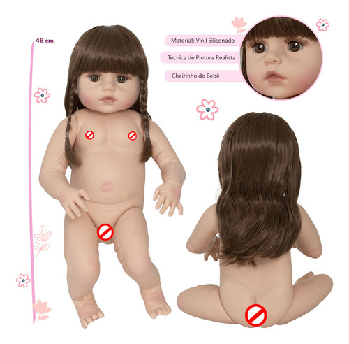 Boneca Reborn Bonita Olhos Castanhos 13 Acessórios Enxoval