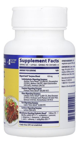 Enzymedica Digest Gold Y Probióticos 45 Cápsulas Sabor Sin Sabor