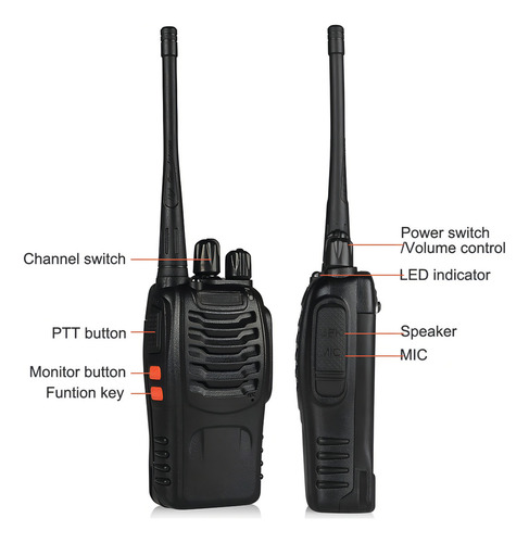 Rádio Baofeng BF-888h com UHF bidirecional, viva-voz, USB preto