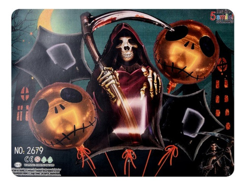 Set 5 Globos Metalizado La Muerte Parka Esqueleto Halloween