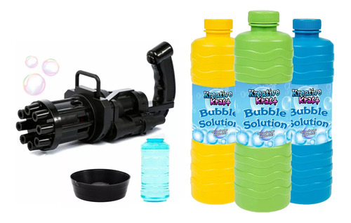 Brubujero Ametralladora + Liquido Para Burbujas 1 Litro