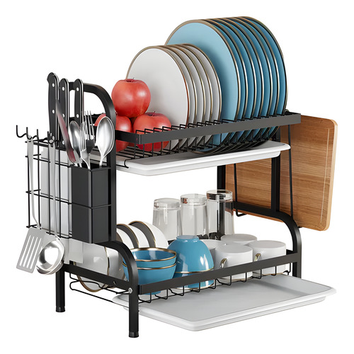 Escurridor De Platos 2 Niveles Acero Inoxidable Multifuncion