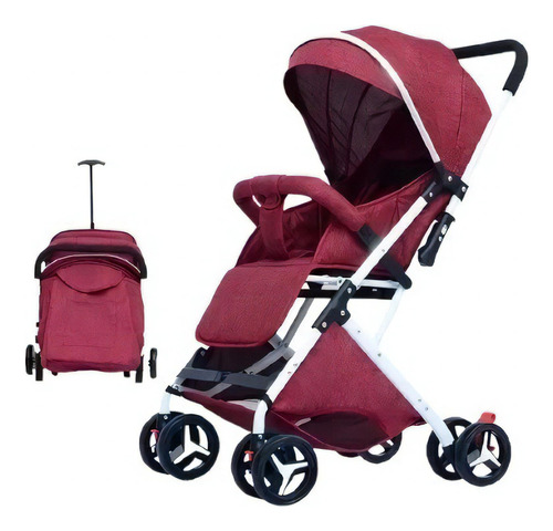 Coche Paseador Para Bebe Tipo Maleta + Toldillo 609-2 Color Rojo Chasis Blanco