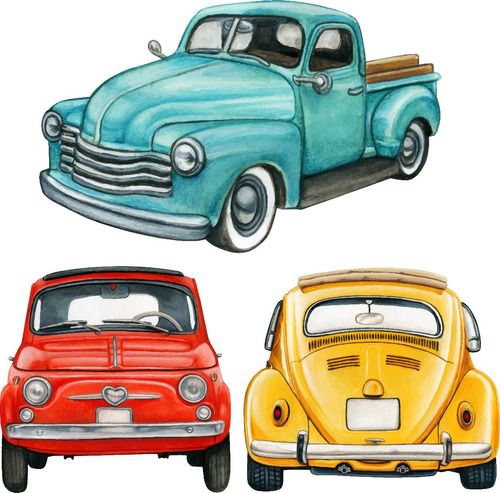 Clipart Autos Antiguos Vintage Acuarela 1